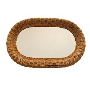 Yellow Wicker Oval Hanging Wall Mirror 12x18 Cottage Core Farmhouse Country READ